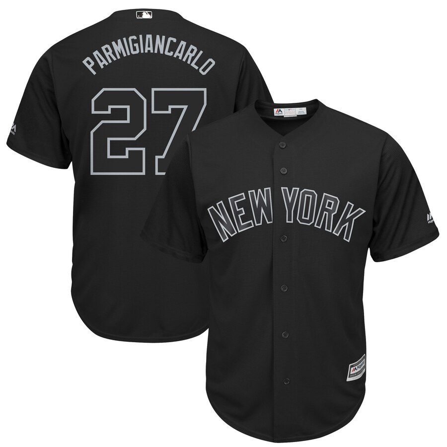 Men's New York Yankees #27 Giancarlo Stanton "Parmigiancarlo" Majestic Black 2019 Players' Weekend Player Stitched MLB Jersey